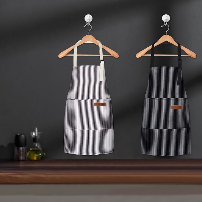 2 Pack Kids Chef Set, Striped Apron & Hat with Pockets, Adjustable Baking Smock for Boys & Girls