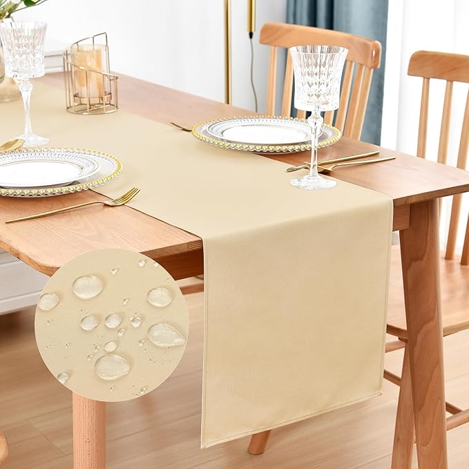 Farmhouse Rustic Table Runner Beige Faux Linen Table Runners Water Resistant Table Runner 72 inches Long for Living Room Dresser Bedroom Kitchen Dining Party 13x72 Inch