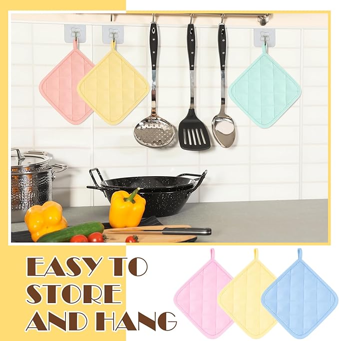 Bokon 12 Pcs Pot Holders for Kitchen, Pastel Potholders Sets, Heat Resistant Cotton Hot Pad Oven Mitts Trivet with Hanging Loops for Baking Cooking