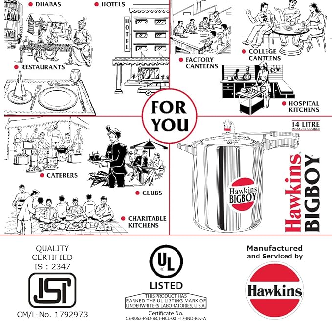 Hawkins Bigboy Aluminum Pressure Cooker, 14 Litres