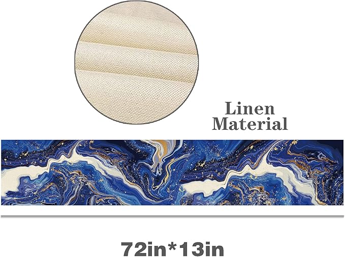 Marble Table Runner 72 Inches Long, Ink Marble Texture Table Runner Dresser Scarves, Rustic Burlap Dining Room Table Decor for Kitchen Wedding Farmhouse Indoor Outdoor Home Party
