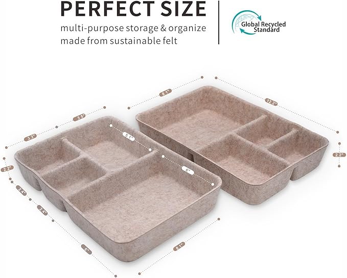 Welaxy Drawer Organizer tray 4 Compartments Nordic Cereal Natural Felt Divider for closet kitchen home office aesthetic wabi-sabi Scandinavian-chic hygge sleek lifestyle (Oatmeal)