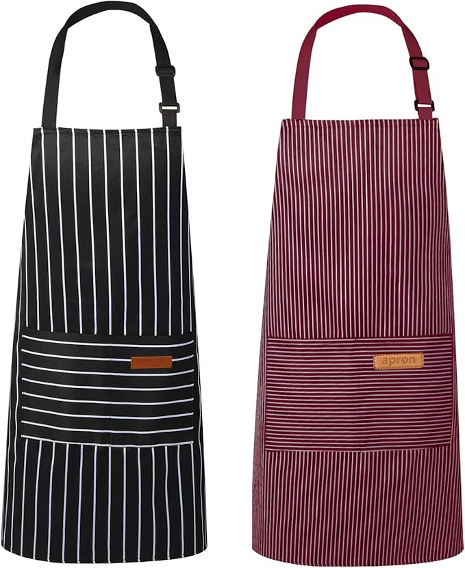 VALOME 2 Pack Kitchen Aprons, Apron for Cooking with 2 Pockets, Unisex Adjustable Neck Strap Chef Aprons for Men Women