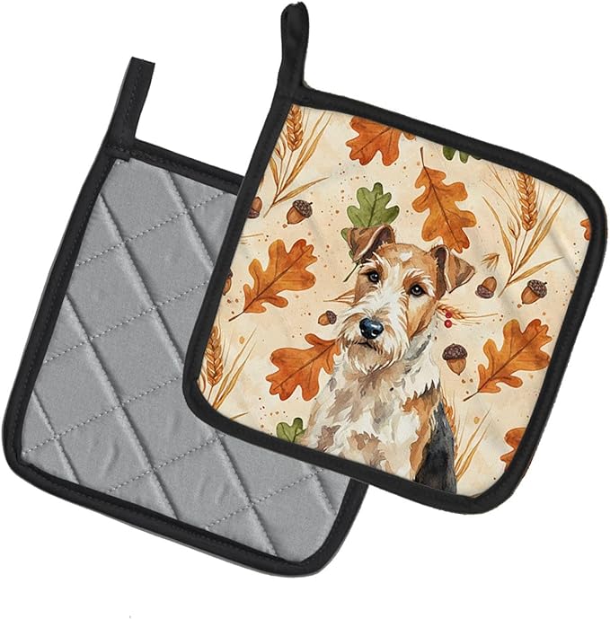 Caroline's Treasures Wire Fox Terrier Heirloom Fall Pair of Pot Holders Pair 7.5x7.5 Quilted Insulated Hot Pads Decorative Kitchen Gift Made in USA