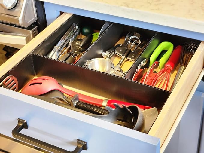 DRAWER DADDY The world’s most customizable grid drawer dividers for the kitchen, bathroom, desk, and more. DIY dividers can be cut to fit small, shallow spaces or adjustable for very large drawers.