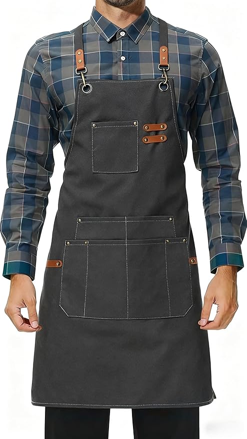 Canvas Work Apron,Cross Back Aprons for Men,Women,Cooking,Carpenter,Woodworking,Chef,BBQ,Grilling,Bartender