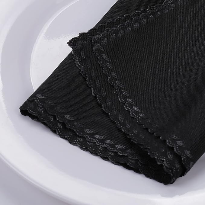Cloth Napkins Set of 12 - Polyester Dinner Napkins Reusable & Washable - Perfect for Weddings & Holidays (Black)