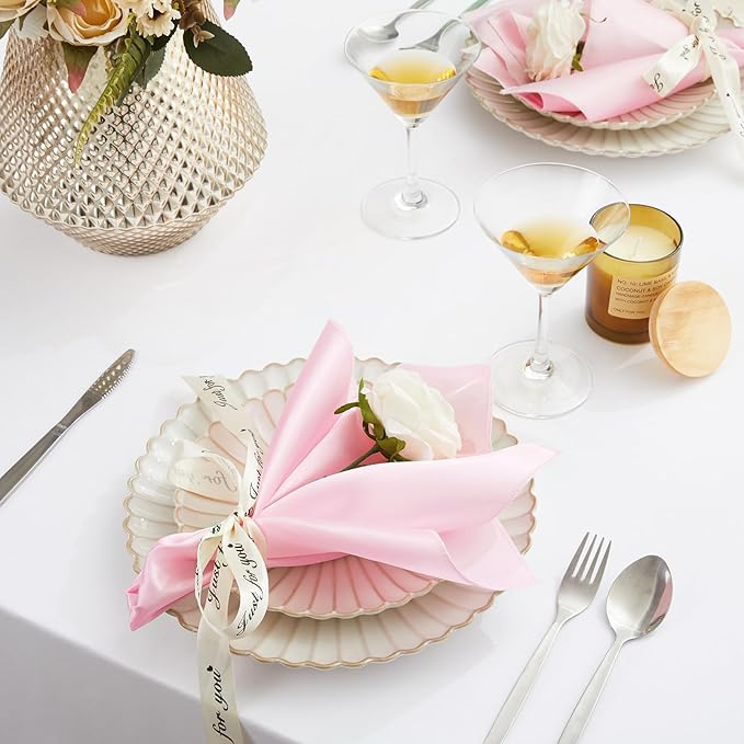 KKJIAF 50 Pack Light Pink Square Satin Napkins 17x17 Inch Soft Smooth Cloth Napkins，Silky Table Napkin for Wedding Banquet Party Decoration