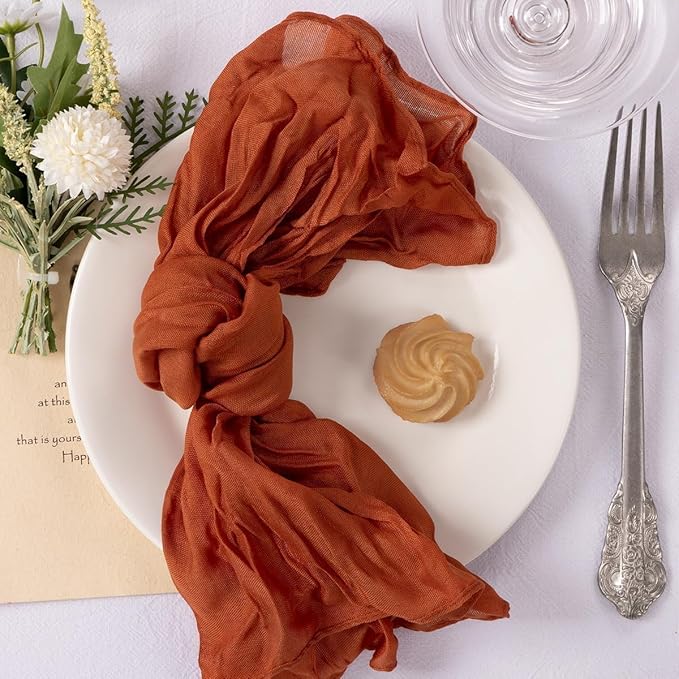 MLMC 10 Pack Terracotta Cheesecloth Napkins Washable Cloth Napkins Set of 10 21"x21" Rustic Boho Burnt Orange Gauze Dinner Table Napkins for Wedding Bridal Shower Gathering Decor