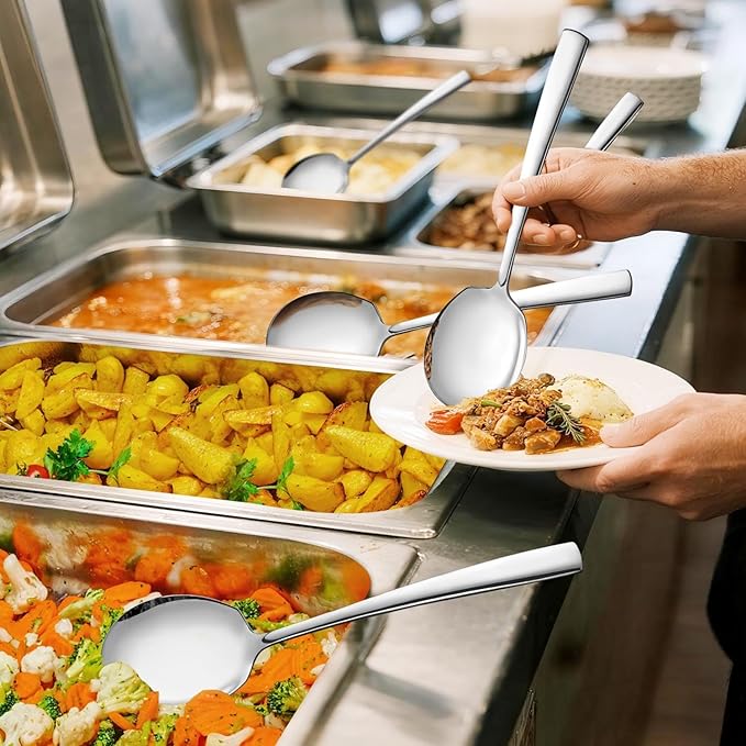 Serving Spoons Set of 8-Pieces Large 9.2-Inch Serving Spoon 18/10 Stainless Steel Big Serving Utensils Set for Buffet, Parties, Catering - Dishwasher Safe(8-Pieces, Silver)