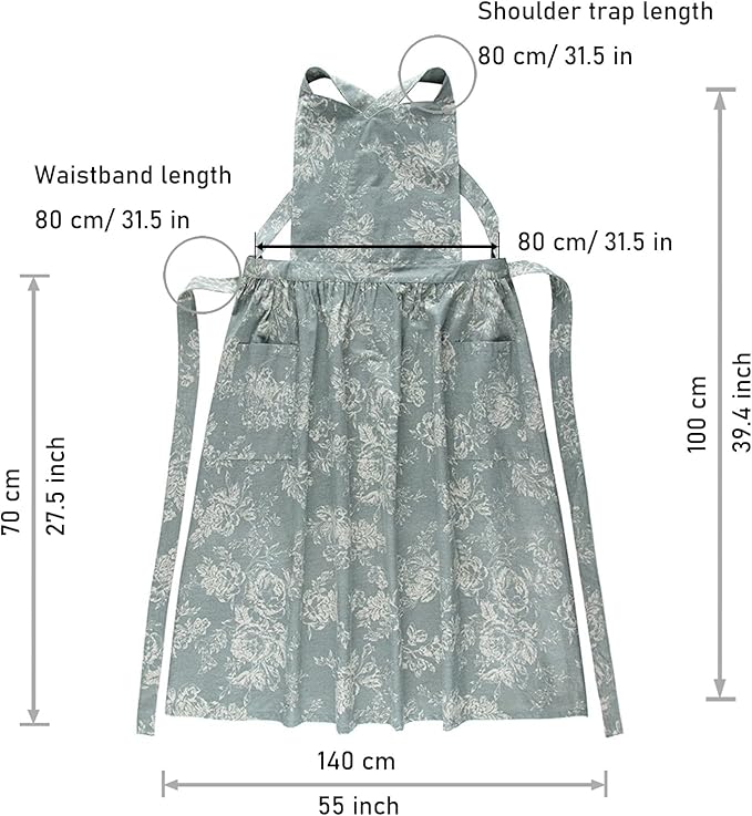 Adult Kitchen Apron Floral Cotton Waterproof Adjustable Apron Cooking Baking Garden Chef Apron with Pocket