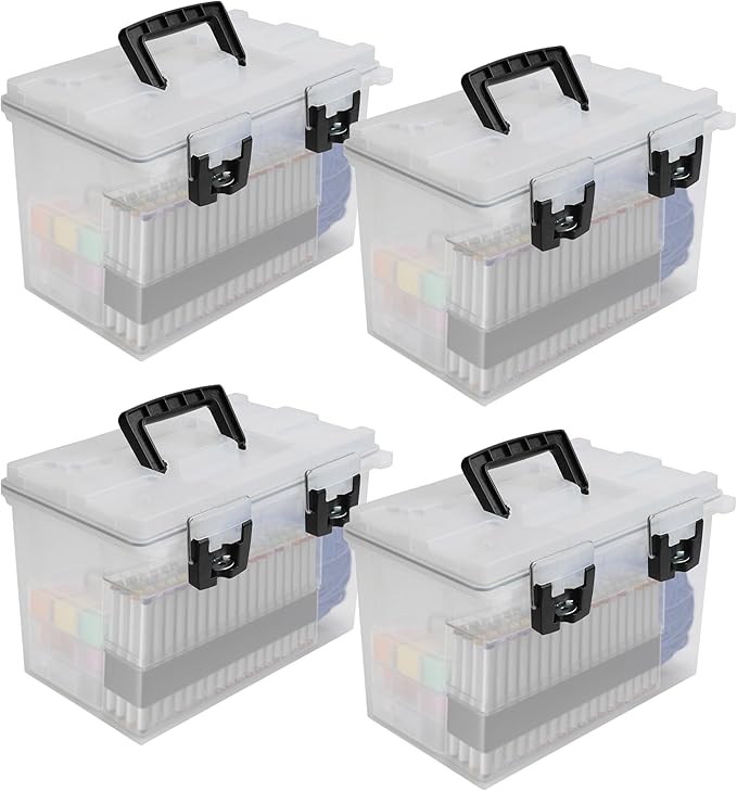 Sheffield 12767 XL Storage Bins With Lids, 4-Pack Stackable Storage Bins, Made in USA, Lockable and Water-Resistant Containers with Lids, Plastic Containers for Home, Classroom, and Dorm
