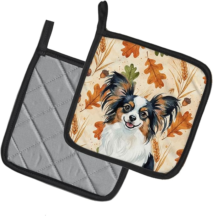 Caroline's Treasures Tricolor Papillon Heirloom Fall Pair of Pot Holders Pair 7.5x7.5 Quilted Insulated Hot Pads Decorative Kitchen Gift Made in USA
