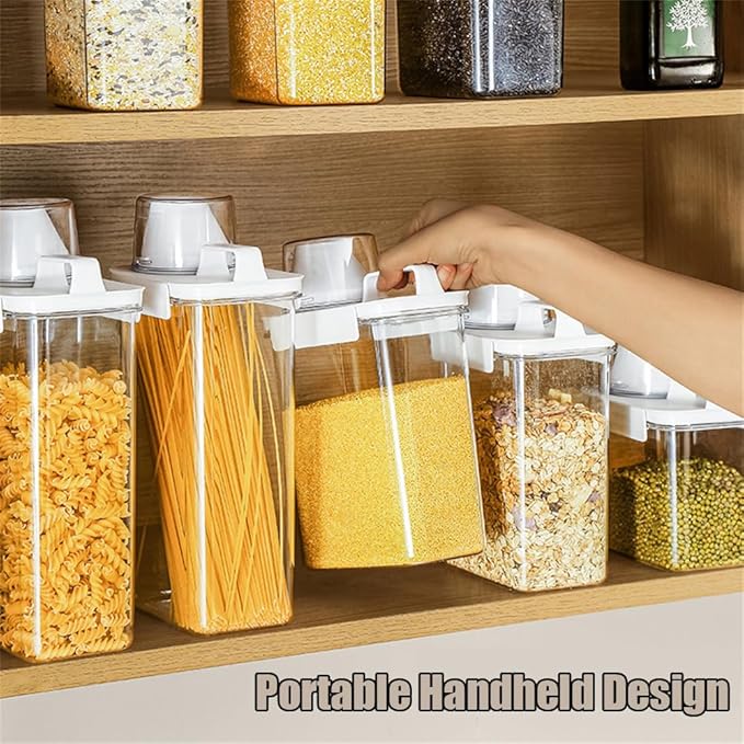 2Pcs Rice Dispenser Storage Containers, 1.1L Small Rice Bucket with Measuring Cup & Pour Spout, Kitchen Plastic Airtight Container for Cereal, Grain, Flour, Sugar, Oatmeal, Dry Pet Dog Food