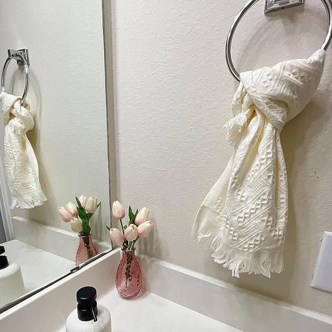 Luxury Decorative Hand Towels Bathroom: 2 Packs 14X30 100% Cotton Turkish Absorbent Soft Face Towel Set for Boho Bathroom Decor Kitchen Hotel Spa Farmhouse Guest Tea Gift (02 Boho White, 14"x30")