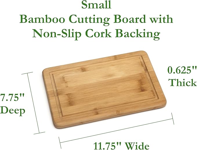 Lipper International Bamboo Wood Kitchen Cutting and Serving Board with Non-Slip Cork Backing, Small, 11-3/4" x 7-3/4" x 5/8"