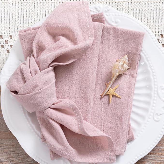 MLMC 8 Pack Pink Cloth Napkins Rustic Washable Cotton Linen Napkins Set of 8 Dusty Pink 17"x17" Reusable Dinner Napkins Cloth for Wedding Bridal Shower Reception