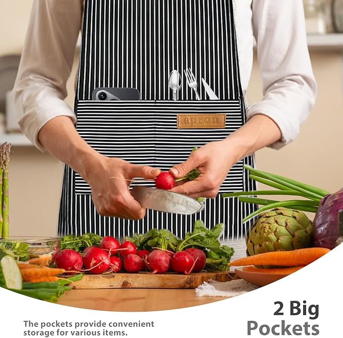 2 Pack Aprons for Women with Pockets, Kitchen Cooking Apron for Men, Adjustable Apron Suitable for Chefs, Waiters, Baking, and Nail Technicians