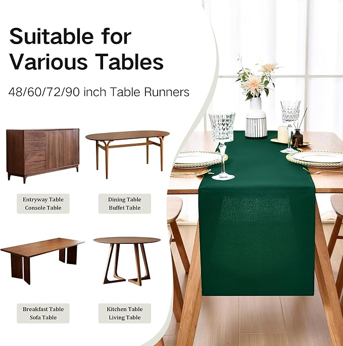 Farmhouse Green Table Runner Dining Table Runners 90 Inches Long Coffee Table Runner for Dresser Living Room Bedroom Holiday Party Banquet 12X90 Inch