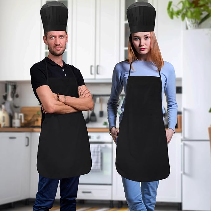 Coume Disposable Non Woven Apron Chef Hat Set, Adult Kitchen Aprons Adjustable Bakery Hats for Kitchen Cooking Baking