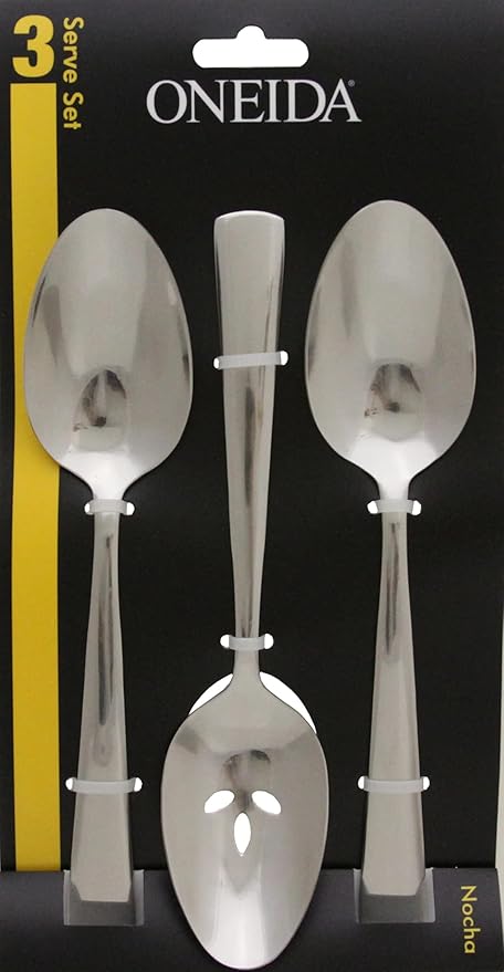 Oneida Nocha Everyday Flatware Serving Spoons, Set of 3 18/0 Stainless Steel, Silverware Set