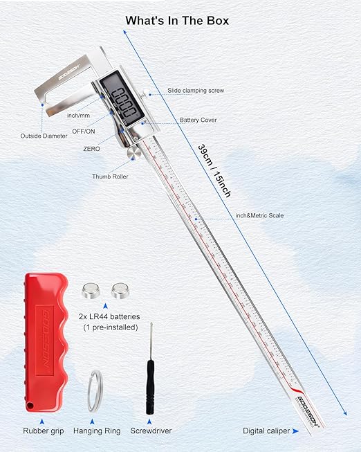 Digital Caliper 12 inch with Outer Groove, Brake Disc Rotor measuring tool, Stainless Steel Digital Calipers for 3D Printing & DIY, LCD Display, Inch/MM Units, Auto-Off, Rubberized Grip & Storage Case