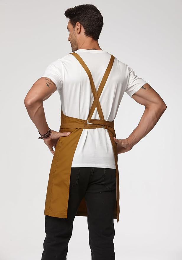 Unisex Kitchen Apron, Cross Strap Apron with 2 Pockets, Durable Waterproof Professional Apron