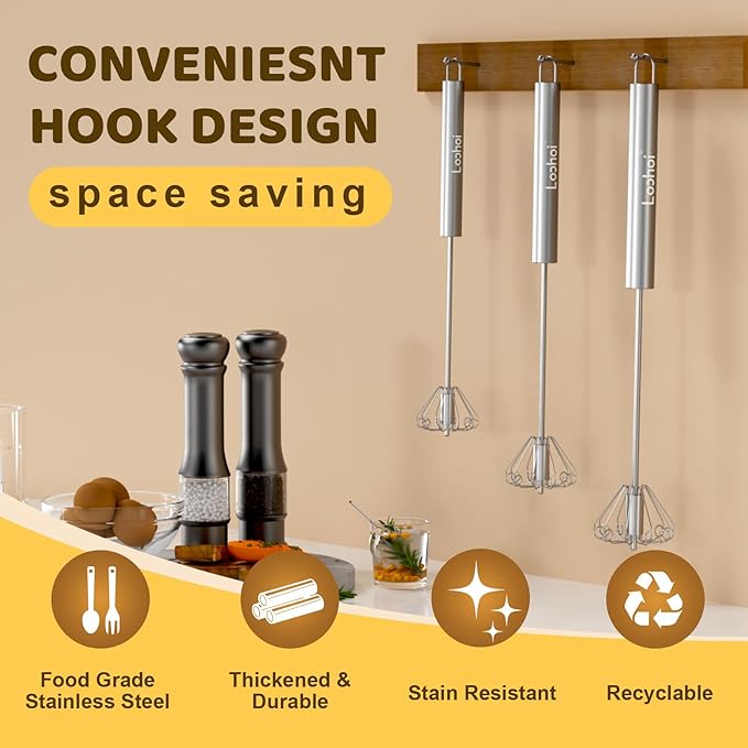 Upgraded Stainless Steel Semi-Automatic Whisk - Easy to Use Whizzy Whisk, Versatile Wisker Tool for Cooking, Kitchen Essential Egg Beater for Baking, Whisking, Beating & Stirring (10+12in）