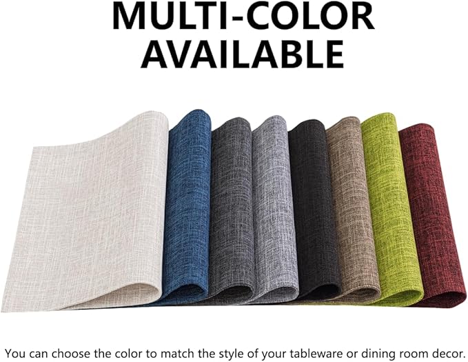 Placemats Set of 6, Bilayer Thickened Linen Place Mats Heat Resistant Machine Washable Wrinkle Free Carefully Selected Polyester Mats for Kitchen/Dining/Coffee Table (Navy Blue)