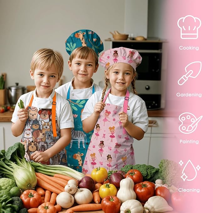 SANDJEST Kids Apron with Chefs Hat Set, Kitchen Apron Gifts