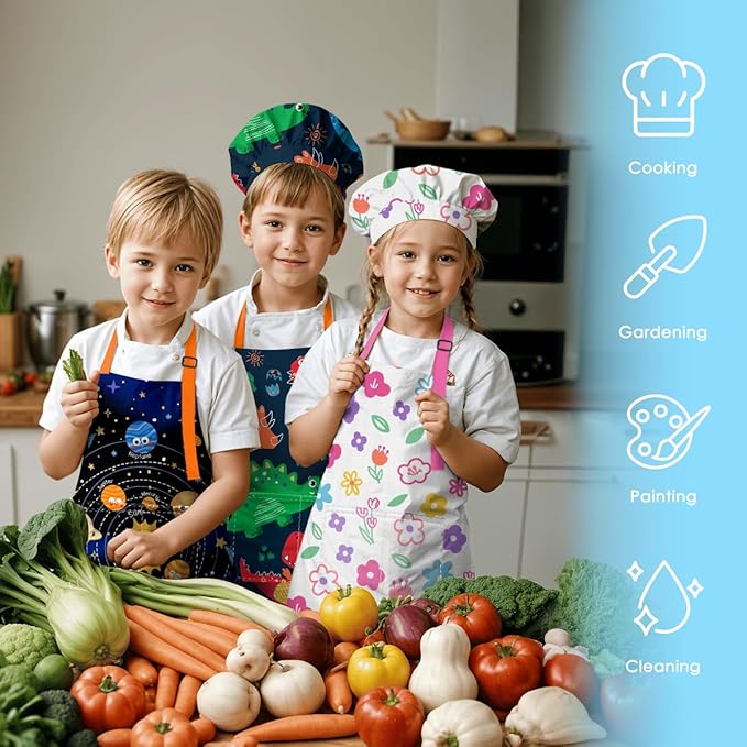 SANDJEST Kids Apron with Chefs Hat Set, Kitchen Apron Gifts