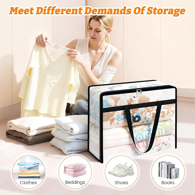 BlissTotes 8 Pack Clear Clothes Storage Bags, Moving Bags, Foldable Blanket Storage Under Bed Storage Containers with Sturdy Zipper and Handle for Clothing, Comforter, Bedding, Sheet (60L)