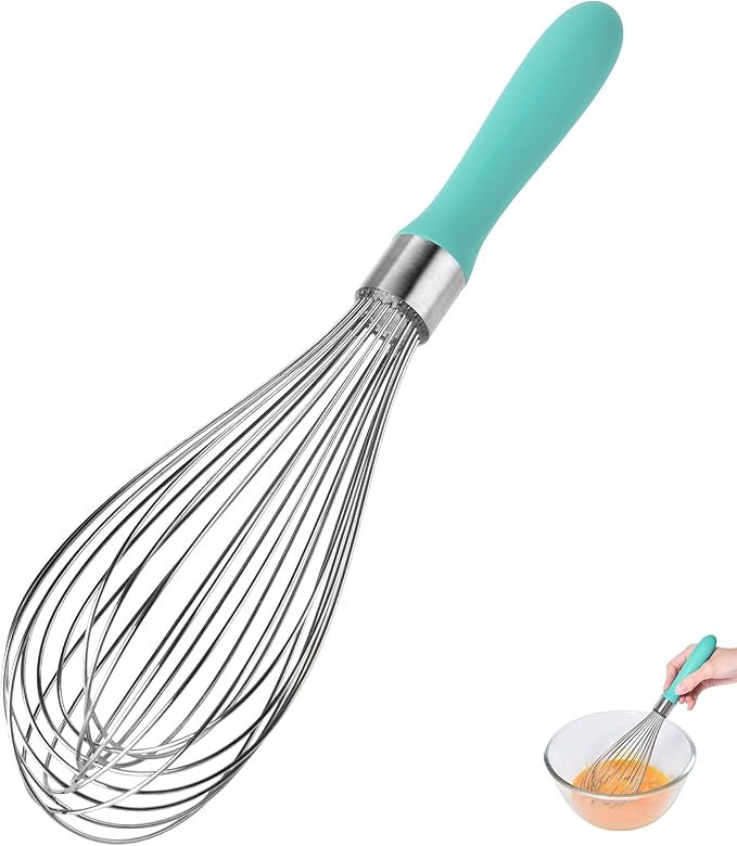 12inch Kitchen Wire Whisk, 18/10 Stainless Steel Metal Balloon Wisk （Large, Aqua Sky）