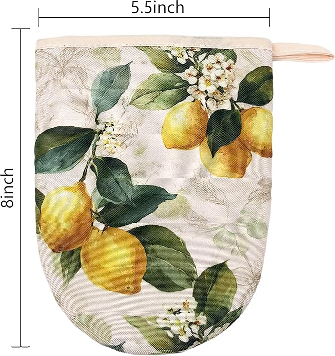 Watercolor Lemon Mini Silicone Oven Mitts 2-Pack Set, Heat Slip Resistant Kitchen Gloves, Soft Short Oven Mittens for Safe Cooking Baking Grilling