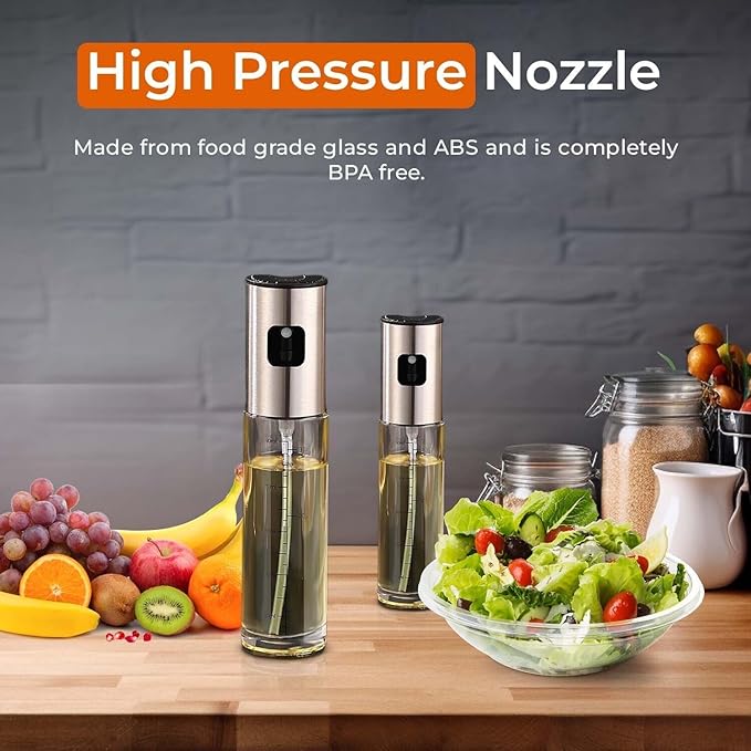 VIGOR PATH Oil Sprayer Mister – 100ml Stainless Steel Refillable Spray Bottle for Cooking, Air Fryer, BBQ, Salad, Baking & Roasting – Kitchen Gadget for Oil & Vinegar – Pack of 10
