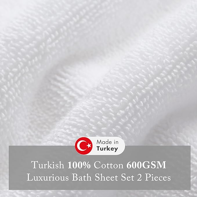 Madison Park Turkish Bath Towel Set 100% Cotton Bath Towel 600GSM Oversized Body Towel 2 Piece, Luxury Soft, Thick Spa Quality, Quick Dry Bathroom Towel, Jumble, 35" x 70", White