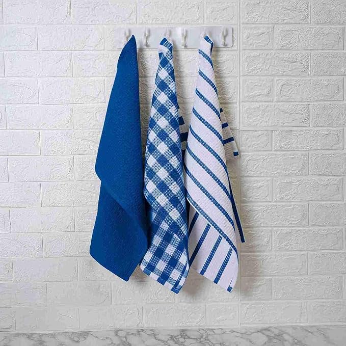 Blue Needles Waffle Weave Kitchen Towels, 15x25 Inches 100% Cotton Set of 6 Dish Cloths for Kitchen, Ultra Soft & Absorbent with Hanging Loop, Dish Rags for Quick Drying, Assorted - Sky Blue