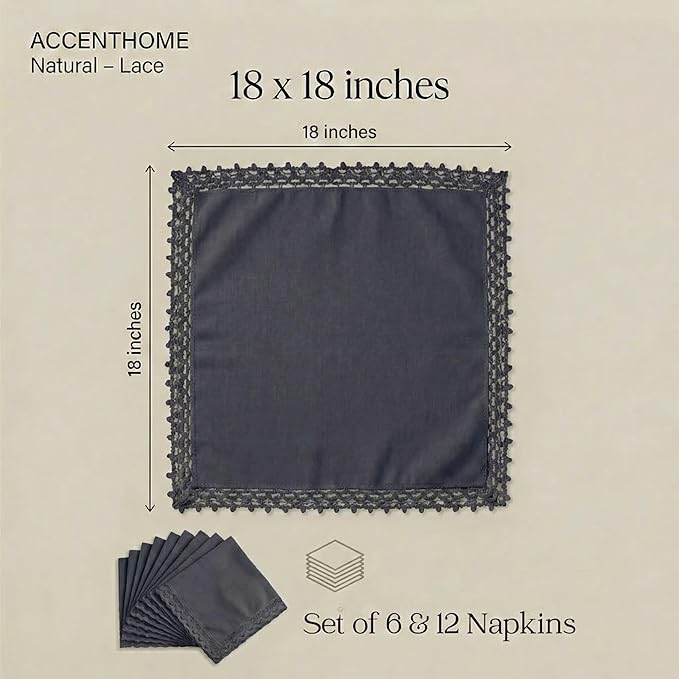 ACCENTHOME Navy Cloth Napkins Set of 12 18x18 inch Cotton Dinner Napkins - Washable Soft Premium Hotel Quality Reusable Napkins Perfect Table Napkins for Family Dinners, Weddings & Everyday Use
