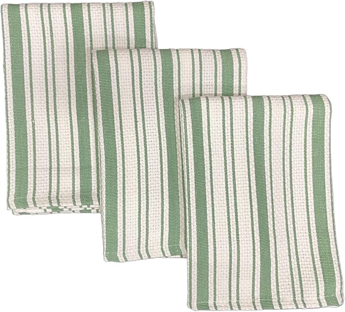 Kitchen Towels Set – Pack of 3 (20’’ x 30’’) Extra Large Premium Cotton Dish Towels for Kitchen – Basket Weave Towels – Absorbent – 100% Cotton – with Hanging Loop – Olive