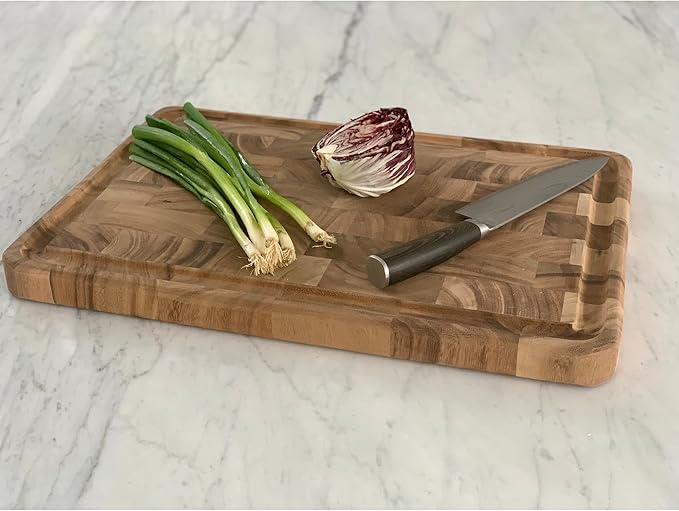 Ironwood Gourmet Large End Grain Prep Station and Large End Grain Prep Board With Juice Channel Set, Acacia Wood