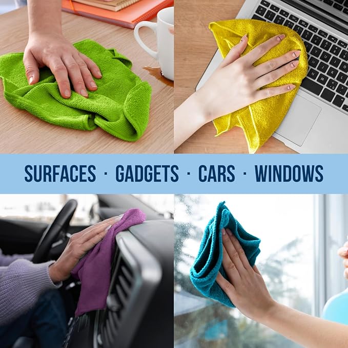 GREEN LIFESTYLE Microfiber Cleaning Cloth 11.5" x 11.5" 12 Pack - Edgeless Microfiber Towels for Cars, Cleaning Rags, Lint Free Car Microfiber Towel, Reusable Cleaning Cloths (Multicolor)