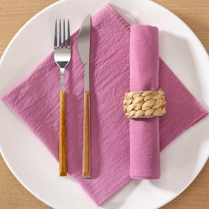 MLMC 4 Pack Mauve Pink Cloth Napkins Rustic Washable Cotton Linen Napkins Set of 4 17"x17" Reusable Dinner Napkins Cloth for Wedding Baby Shower Birthday Party Everyday Use