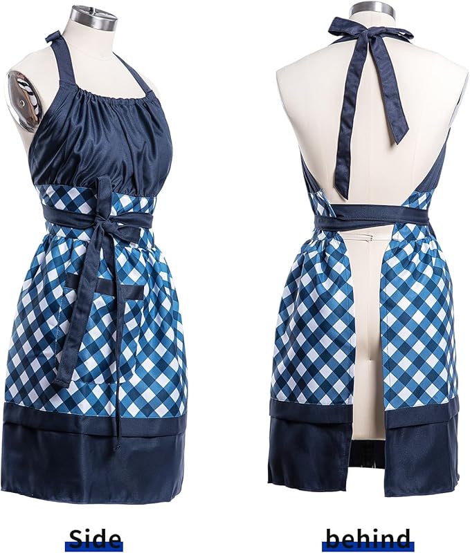 Lovely Flower Pattern Retro Aprons With Large Pockets for Women Girls Cooking Kitchen Bakery Mother's Gift