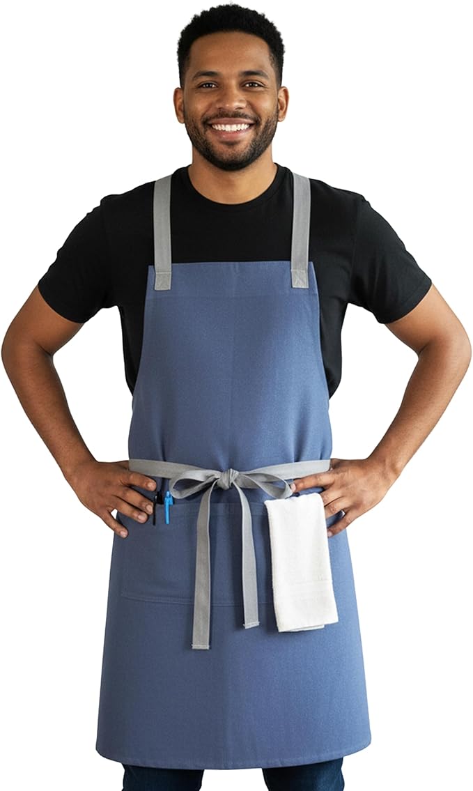 Professional Work Apron for Men & Women – 100% Cotton with waterproof Membrane, Cross Back Straps