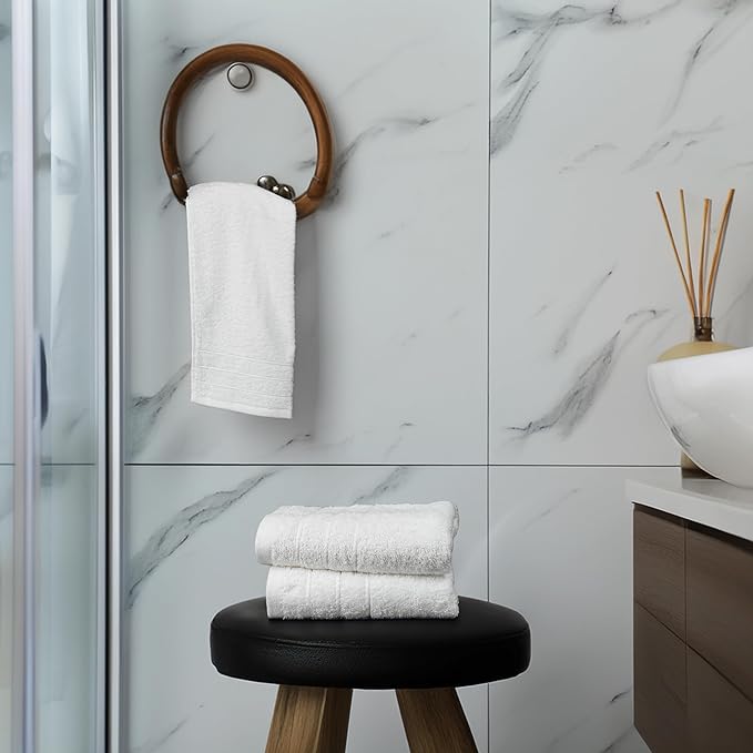 Tens Towels Pack of 6 Hand Towels, 100% Cotton, Lighter Weight, Quick to Dry, 16 x 28 Inches, Super Soft & Absorbent, Perfect for Bathroom & Kitchen, White
