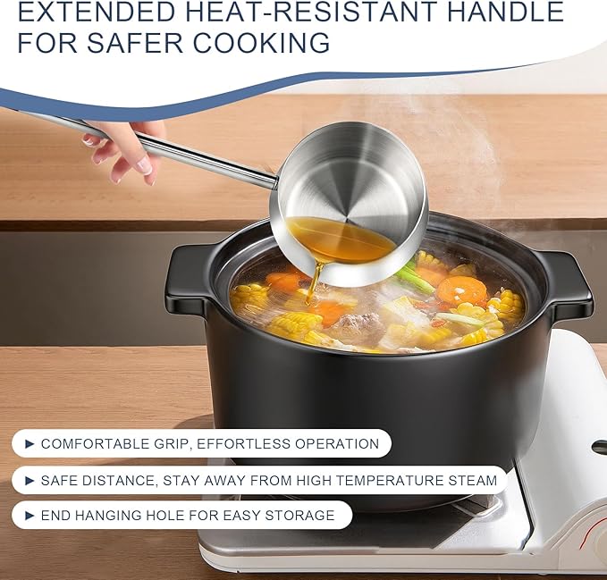 2 Pcs Stainless Steel Soup Ladle with Pour Spout, Long Handle Gravy Scoop Spoon for Punch Bowl, Sauce & Cooking, Heat-Resistant SUS304 Ladle with Spout