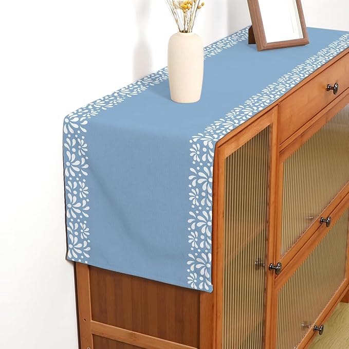 Blue Cielito Lindo Table Runner Mexican Boys Baby Shower Decoration Talavera Fiesta Mexicanos Dia De Los Muertos Dining Room Home Kitchen Table Decor (Blue, 13" x 72")