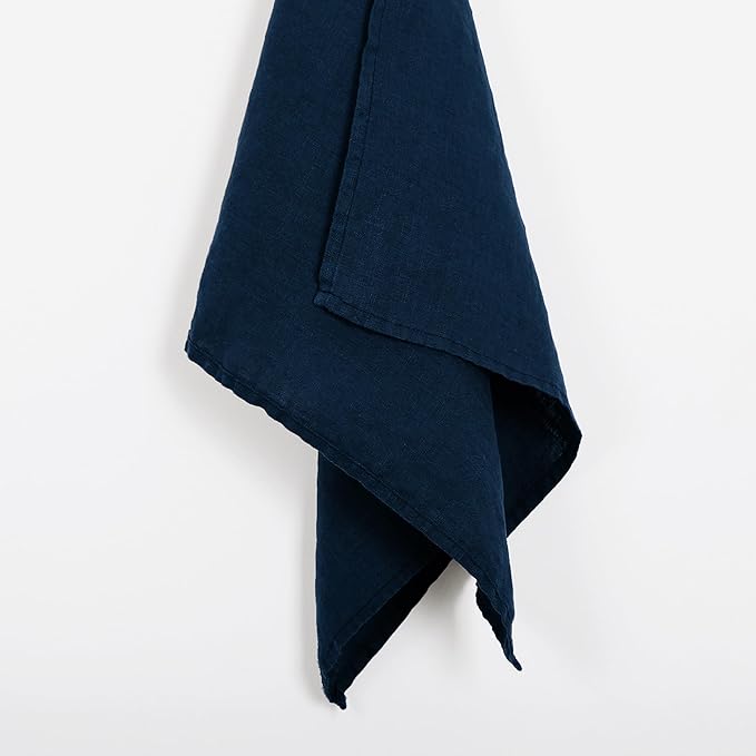 100% Linen Tea Towels - 14 x 28 Inch Pure French Linen Kitchen Dish and Hand Towels (Set of 4) (Navy)