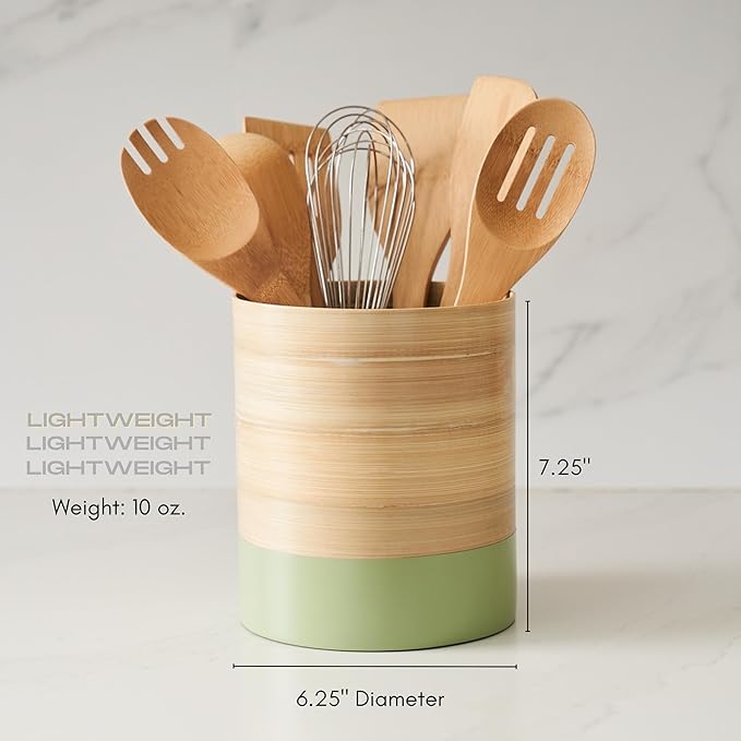 Handcrafted Bamboo Kitchen Utensil Organizer for Countertop, Modern Large Utensil Holder