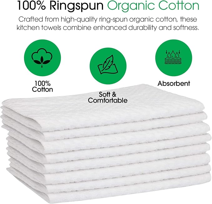 DG Collections Premium Dish Towels for Kitchen, 8 Pack, 15x25 Inch - 100% Cotton Kitchen Towels with Hanging Loop, Highly Absorbent, 400 GSM Bar Mop Cleaning Towels - White